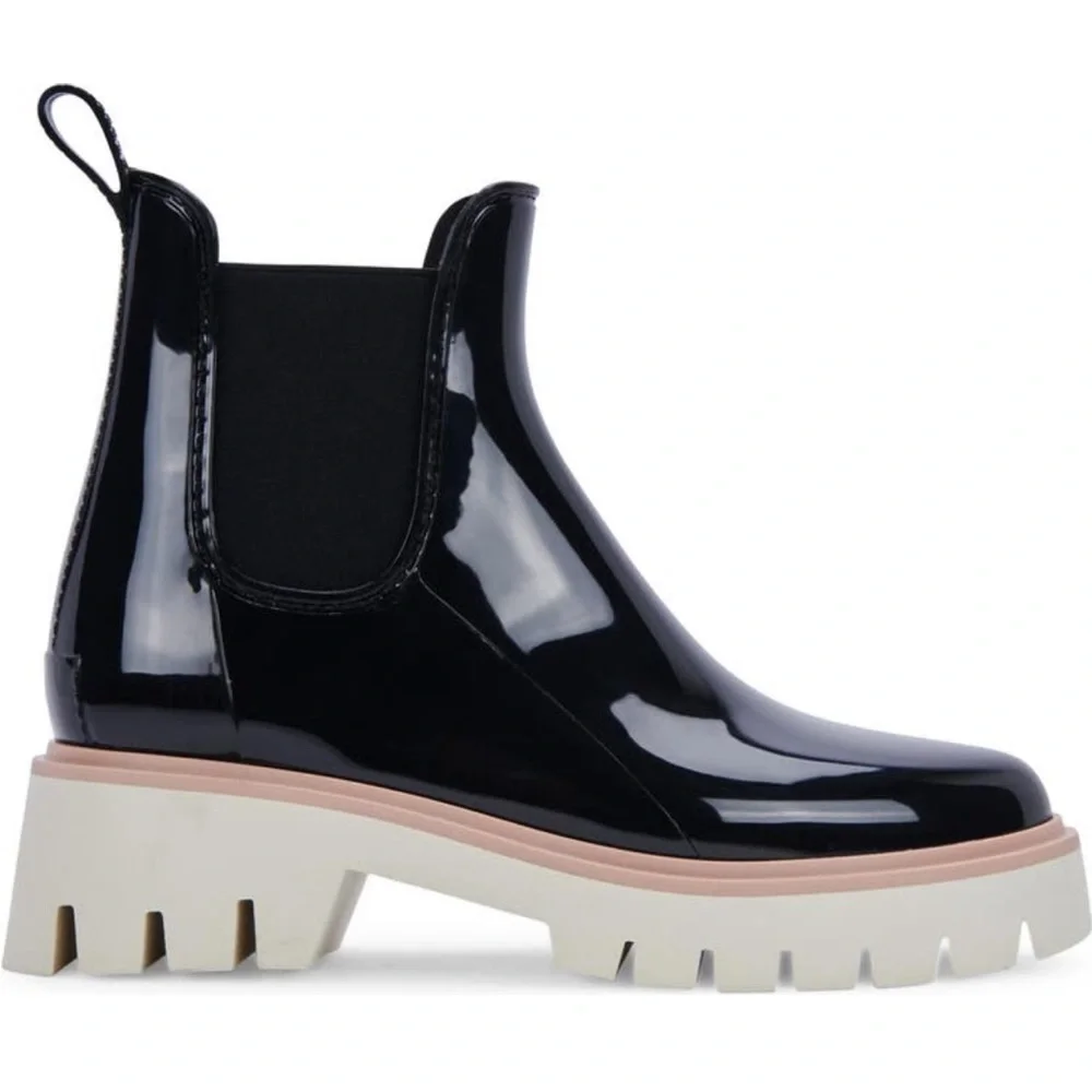 NEW Dolce Vita Thundr H2O Waterproof Chelsea Rain Boot Black Patent